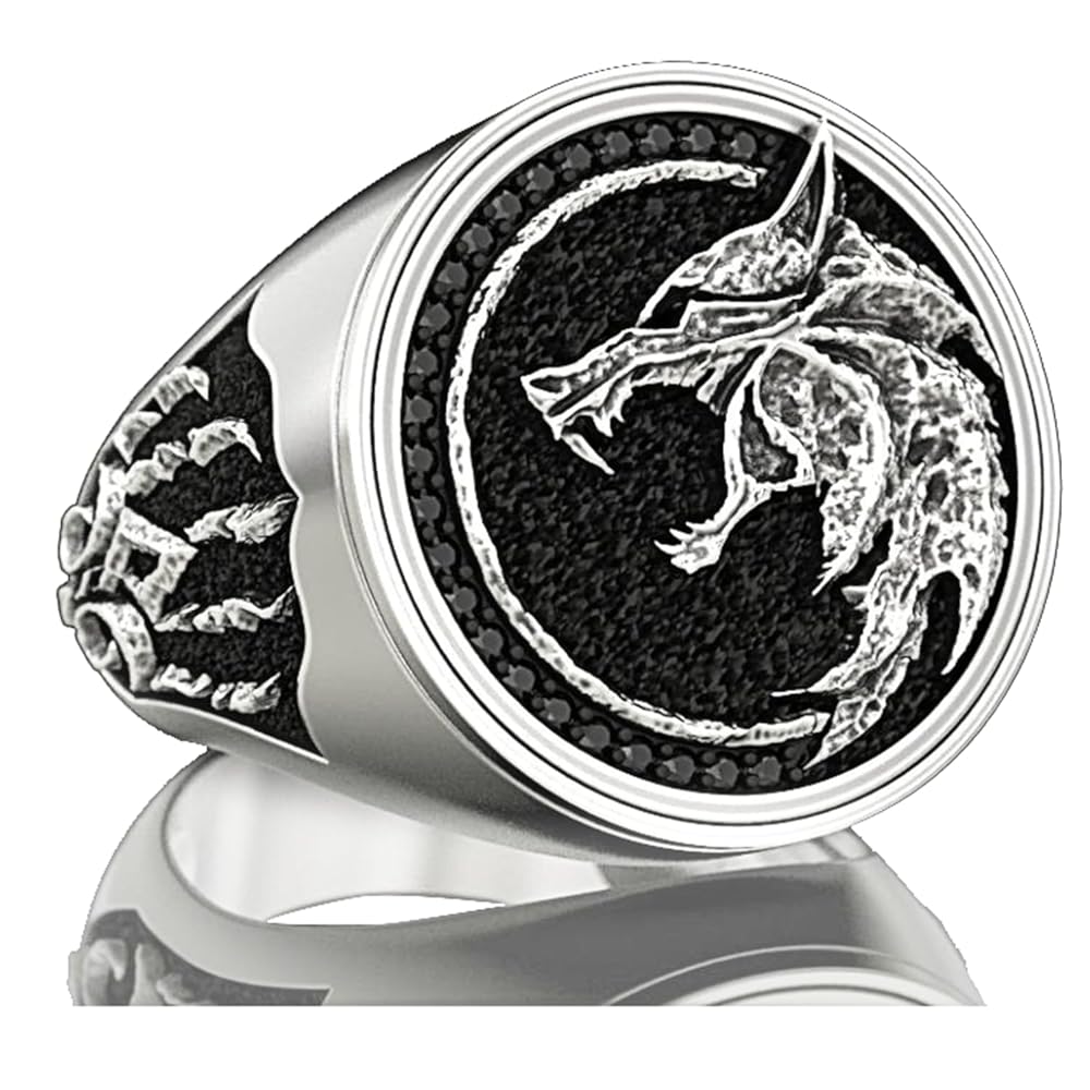 EZUY GNAY Mens Punk Wolf Head Ring Stainless Steel Silver